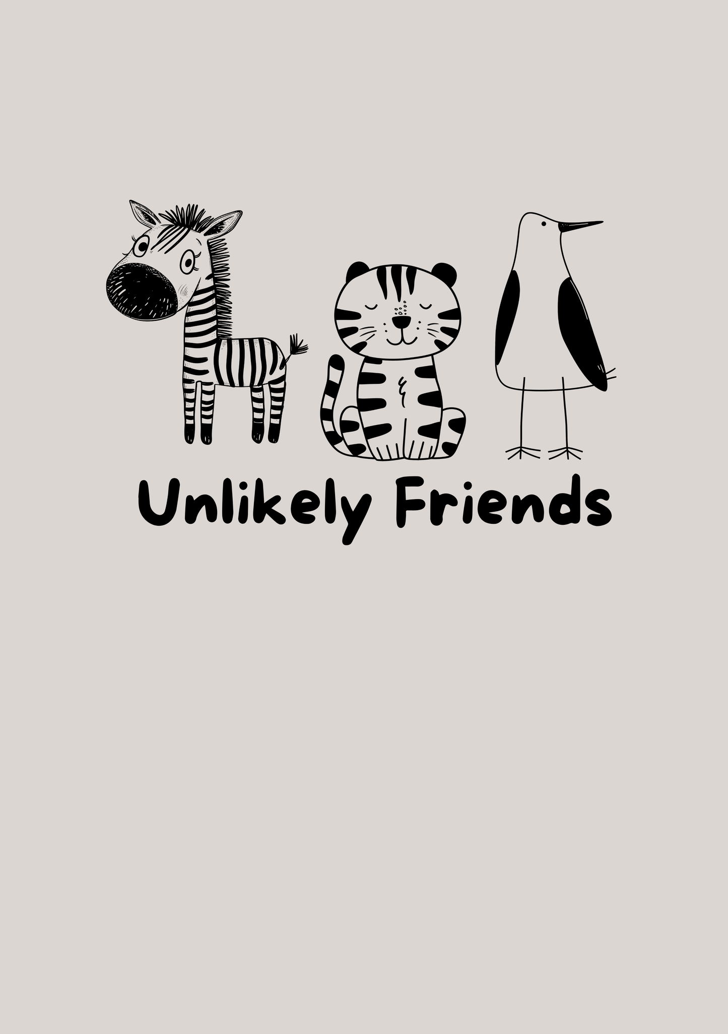Unlikely Friends Panel - Sandy Grey 100% Cotton Jersey