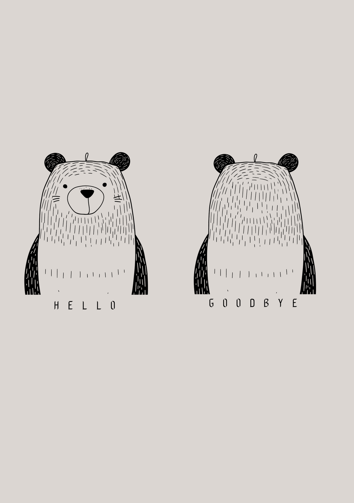 Hello, Goodbye Bear Panel - Sandy Grey 100% Cotton Jersey