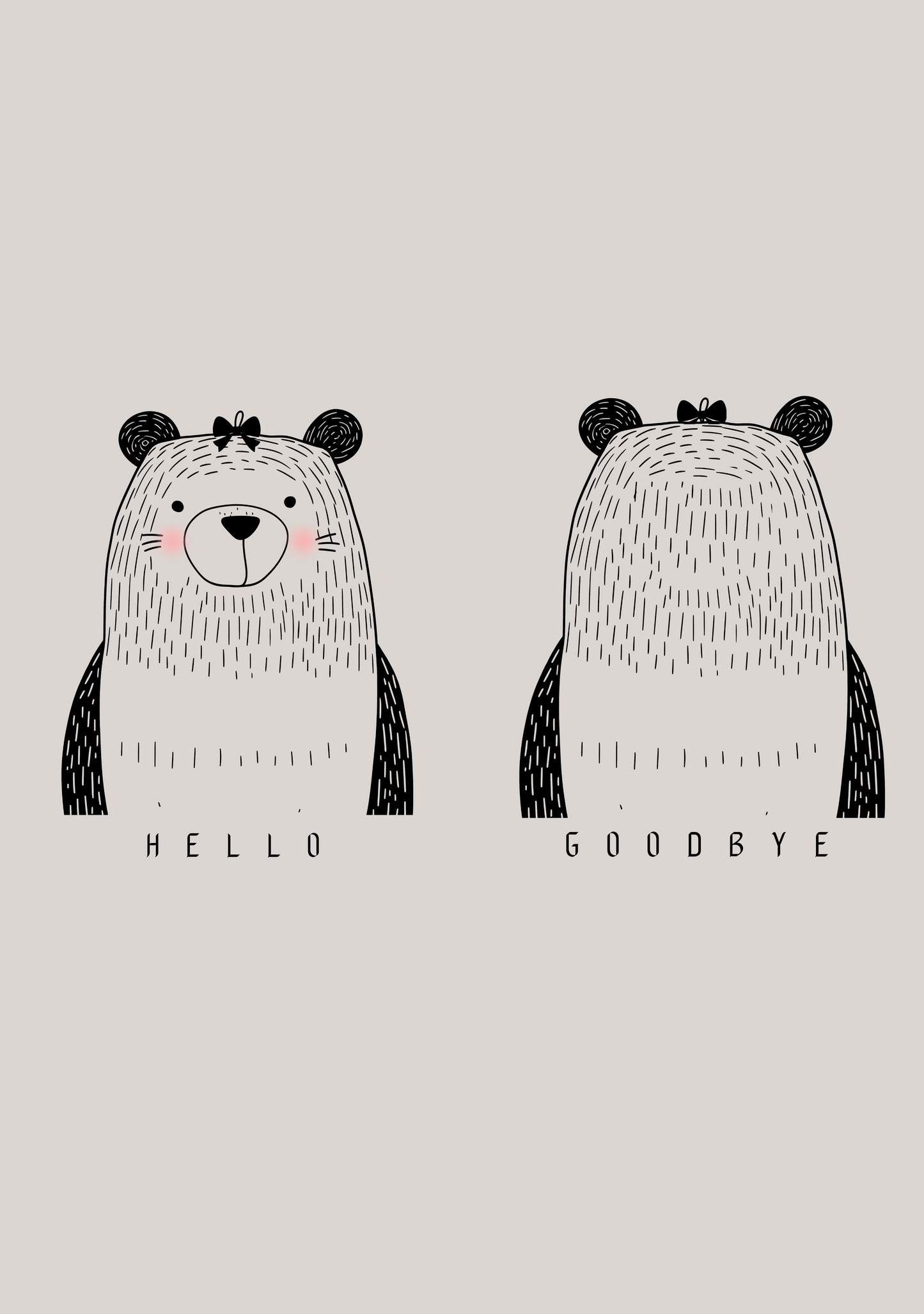 Hello, Goodbye Bear with Bow Panel - Sandy Grey 100% Cotton Jersey