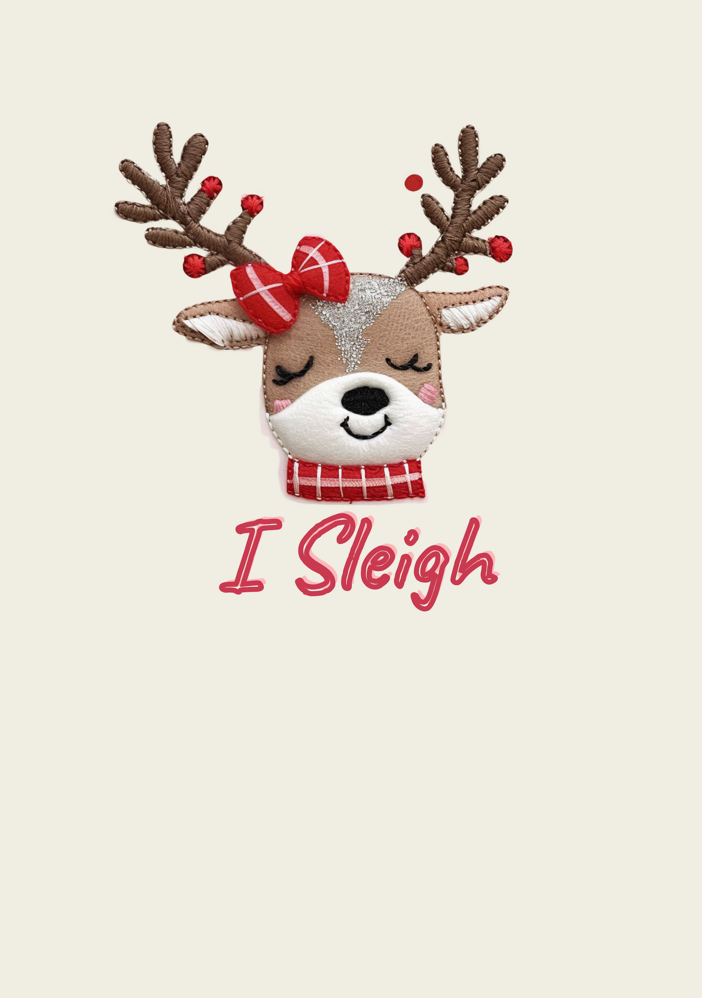 I Sleigh, Faux Embroidery Panel - Ivory