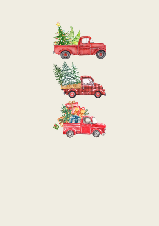 Christmas Trucks Panel - Ivory