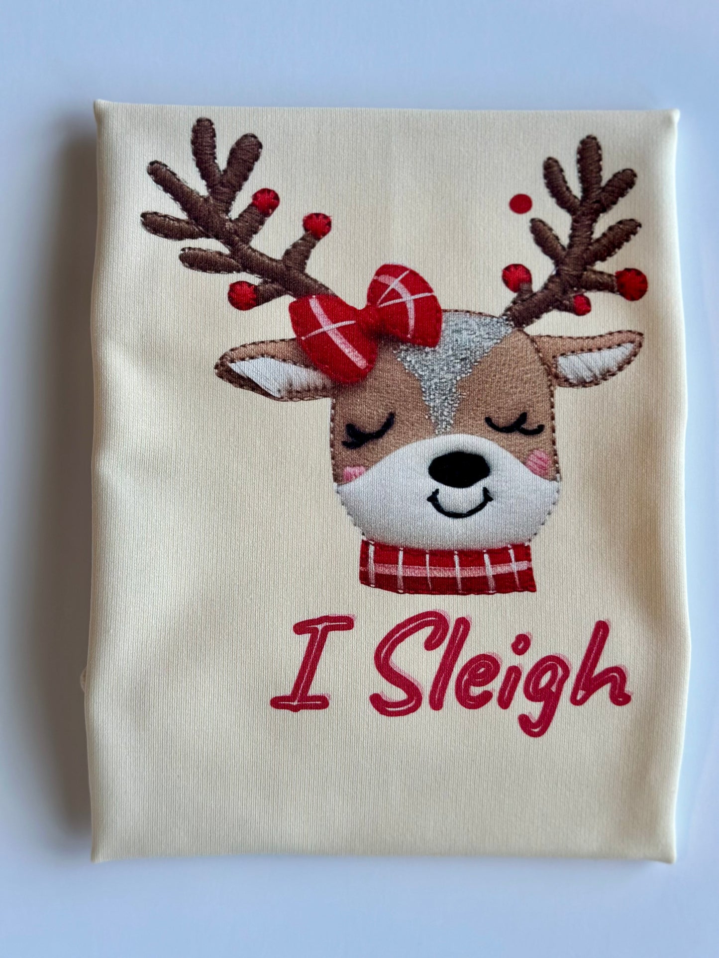 I Sleigh, Faux Embroidery Panel - Ivory